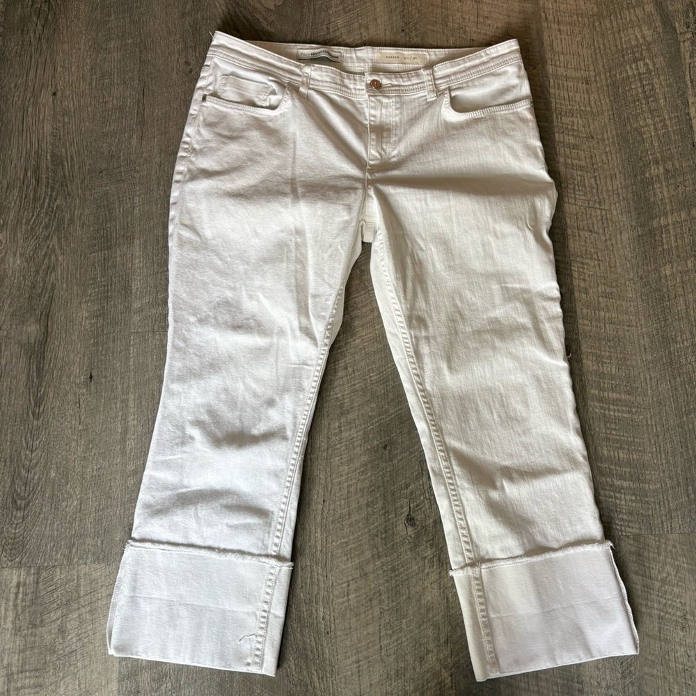 Pilcro Womens White Flare Jeans size 32 raw hem grunge boho punk
